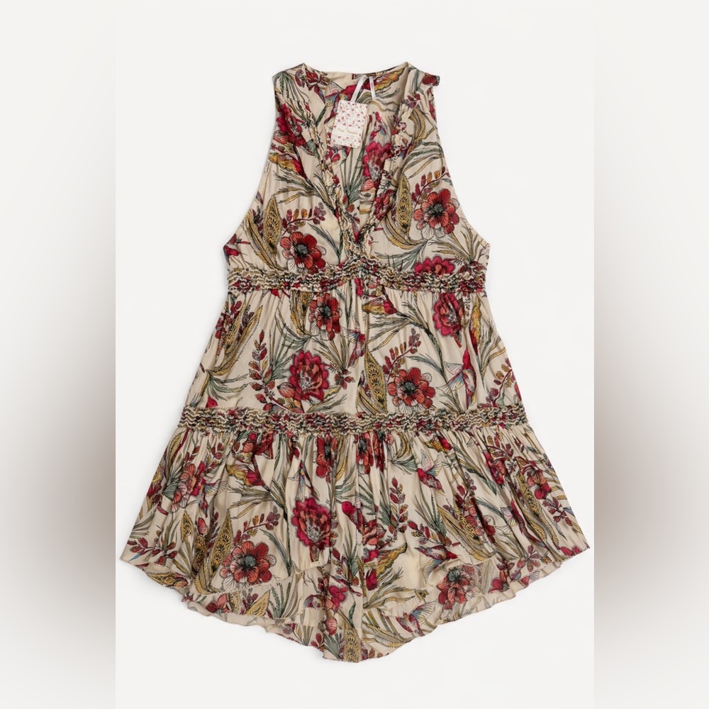 NWT Free People Haze Sleeveless Red and Cream Floral Tunic Dress, Sz Small